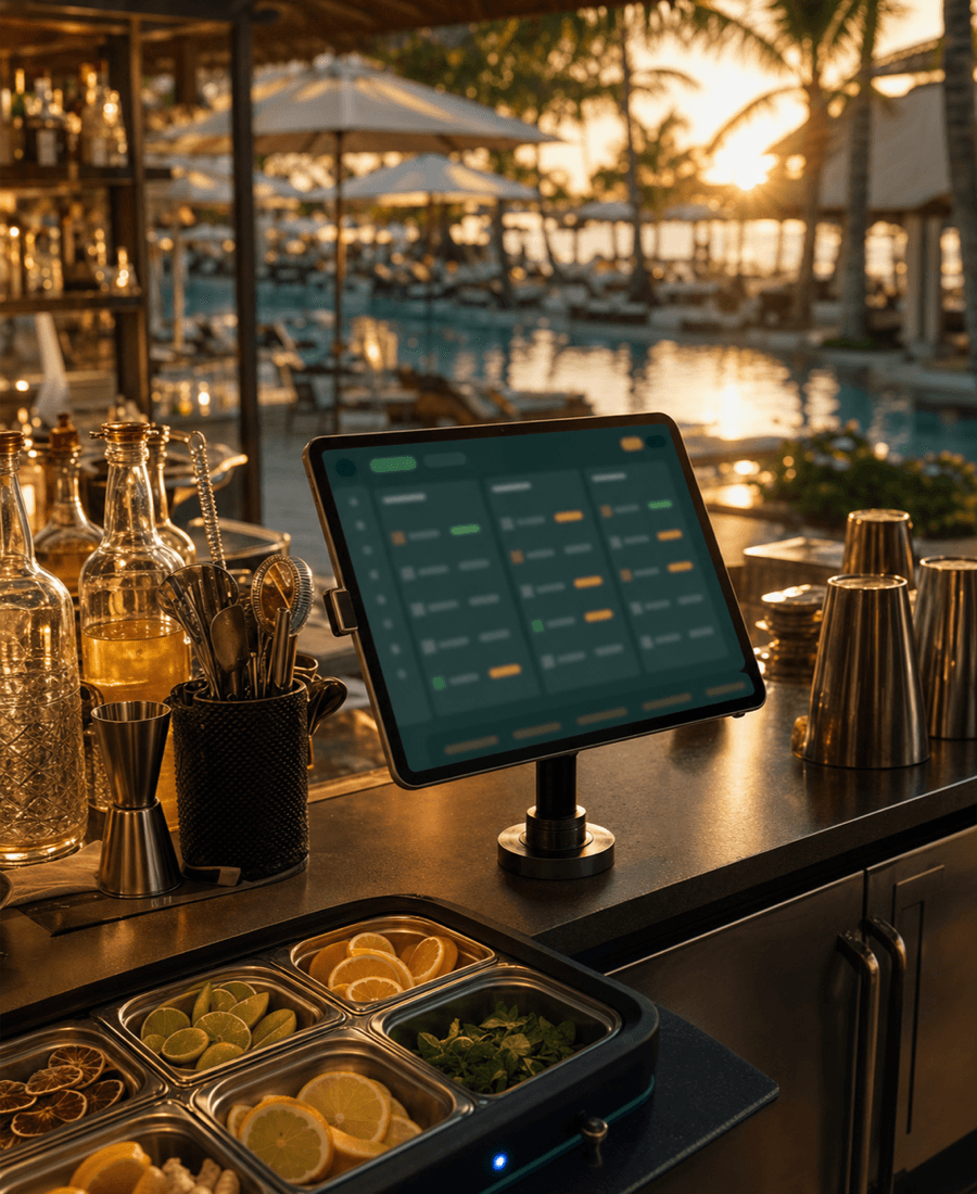 Sunhail order display at a working hotel pool bar